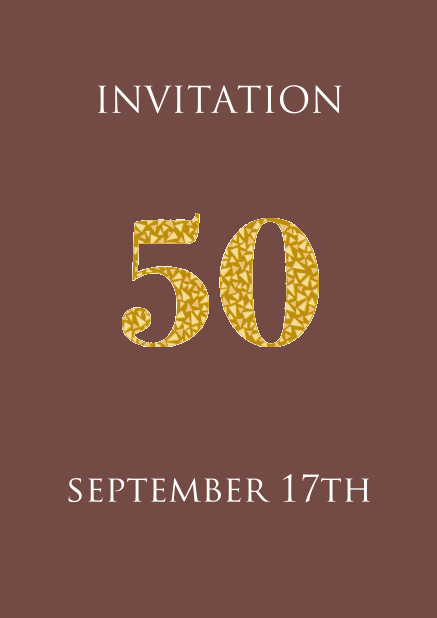 Animated Golden 50 - Gold - Anniversary 50th anniversary online invitation card with animated golden number 50 animating in beau golden mosaic stones. Gold.