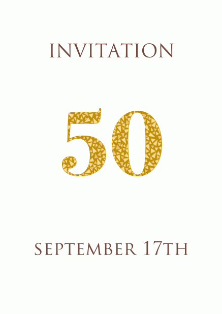 Animated Golden 50 - White - Anniversary 50th anniversary online invitation card with animated golden number 50 animating in beau golden mosaic stones. White.