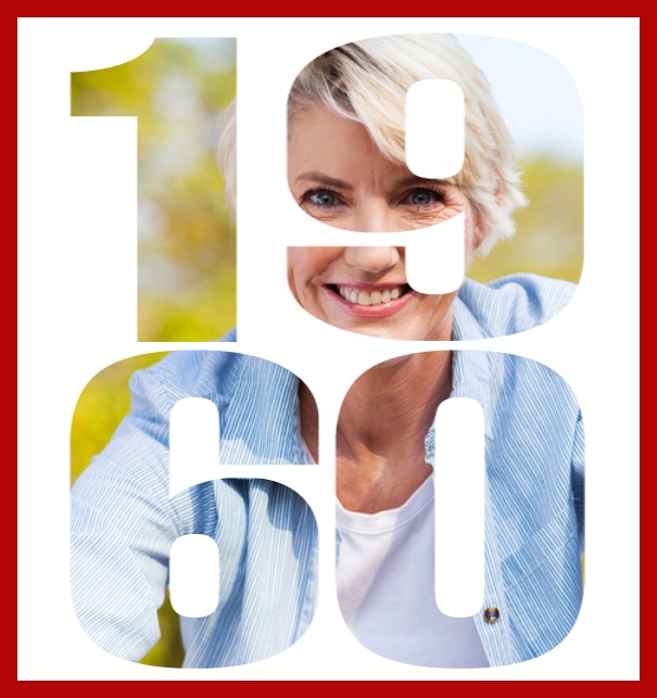 Born in 1960 large - Red - 60th Anniversary Online invitation card with cut out 1960 for own photo, great for 60th Birthday invitations Red.