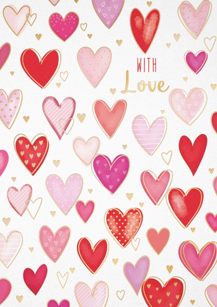 Liebesgrusskarte mit vielen rosa Herzchen
