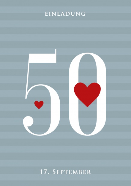50 mit Herzen - Rot - 50. Jubiläum Online Einladungskarte mit 50 und roten Herzchen Rot.