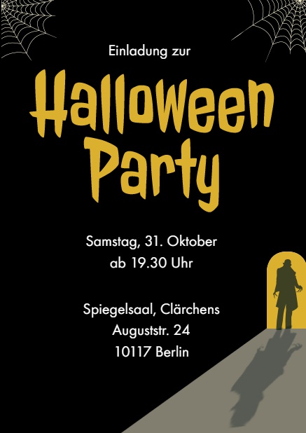 Online Halloween Einladungskarte mit Langfinger Schwarz.