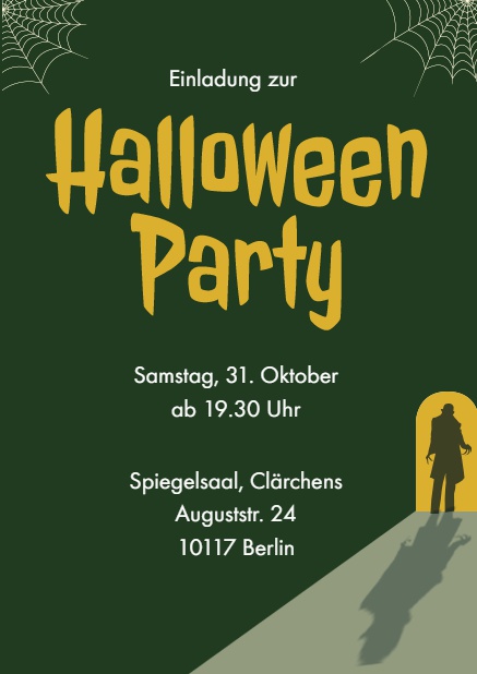 Online Halloween Einladungskarte mit Langfinger Grün.