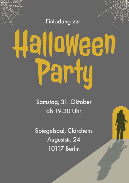 Online Halloween Einladungskarte mit Langfinger Grau.