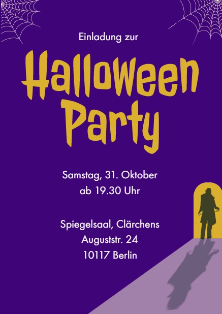 Online Halloween Einladungskarte mit Langfinger Marine.