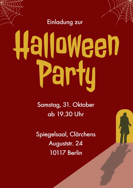 Online Halloween Einladungskarte mit Langfinger Rot.