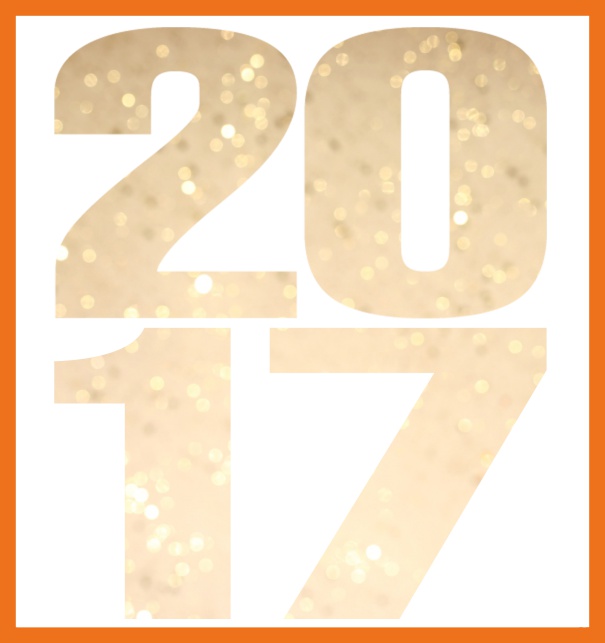 Große Online Einladungskarte mit ausgeschnittener Zahl 2017 Orange.