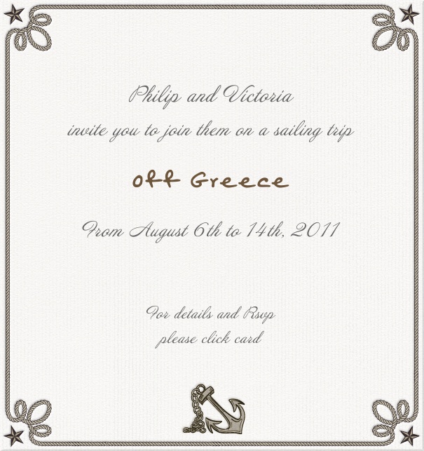 High Format White Sports Themed Invitation Card with anchor motif.