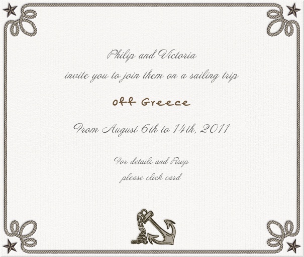 Square White Sports Themed Invitation Card with anchor motif.