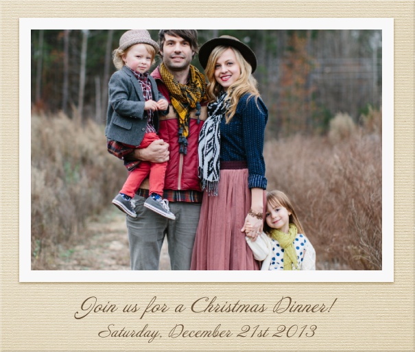 Square Customizable Photo Card Invitation Template with Beige Border.