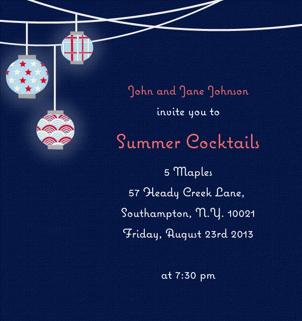 High Format Summer themed invitation card with lantern motif.