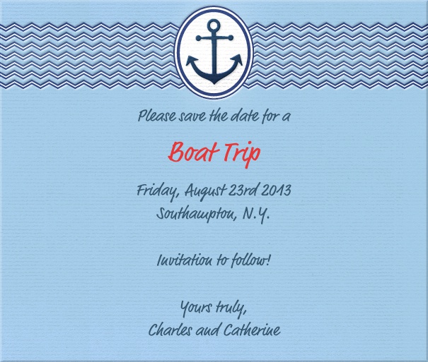 Blue Summer Themed Seasonal Save the Date Card with Anchor.