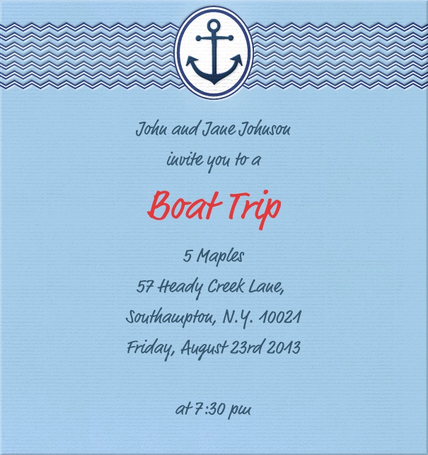 High Format Blue Summer Invitation design with Nautical theme.