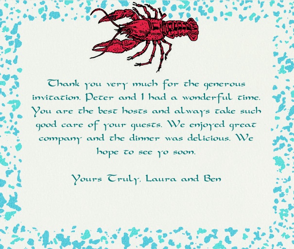White Summer Themed Card with Lobster and Blue Flaked Border.
