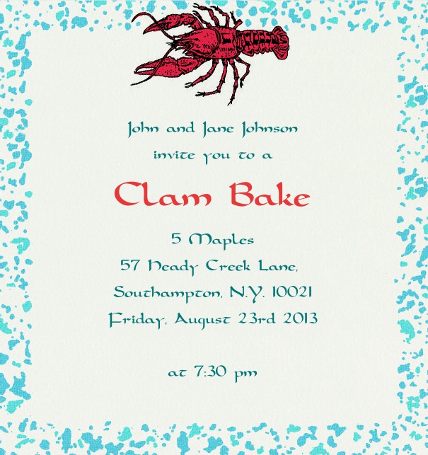 High format blue Summer Themed Invitation Template with Crab.