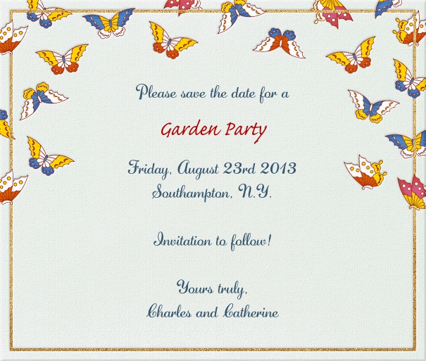 Tan Summer Themed Seasonal Save the Date Template with Butterflies.