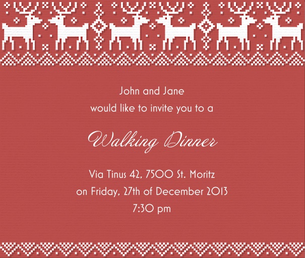 Square Red Seasonal winter party invitation template with reindeer.