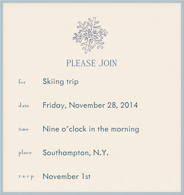 Addressing Invitation Online with snowflake motif and custom formal text.