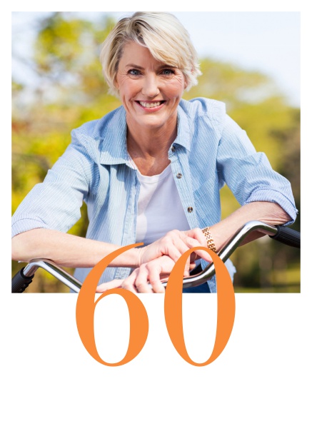 Online Fotoeinladung zum 60. Geburtstag mit großem Fotofeld. Orange.