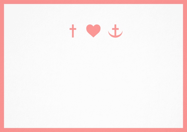 Confirmation invitation card with customizable color and Christian symbols on front. Pink.