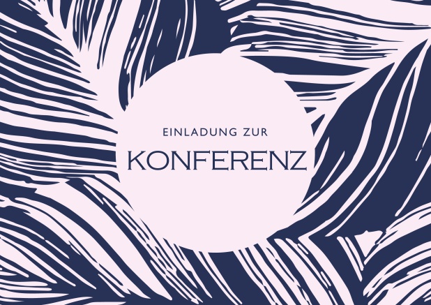 Online Einladungskarte zum Firmenevent mit großen blauen Blättern. Rosa.