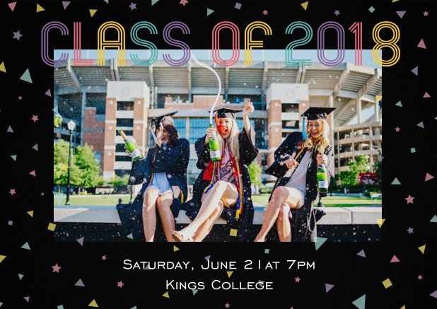 Colorful class of 2018 invitation card with large photo field Black.