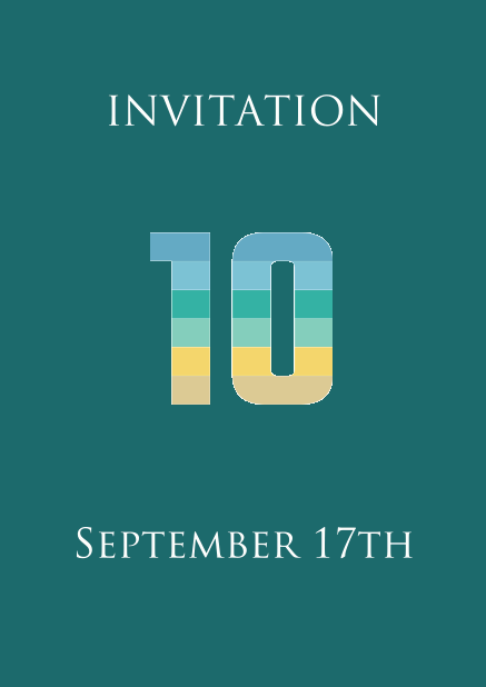 Online invitation card to a 10th Anniversary Celebration with an animated number 10 animating in blue, green and yellow. Green.