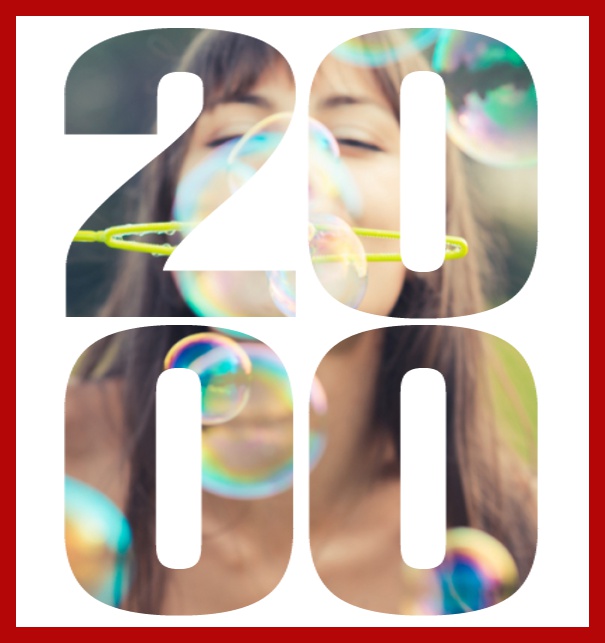 2000 geboren - Rot - 20. Geburtstag Online Einladungskarte zum 20. Geburtstag mit grossem ausgeschnittenen Geburtsjahr 2000 für ein eigenes Foto. Rot.