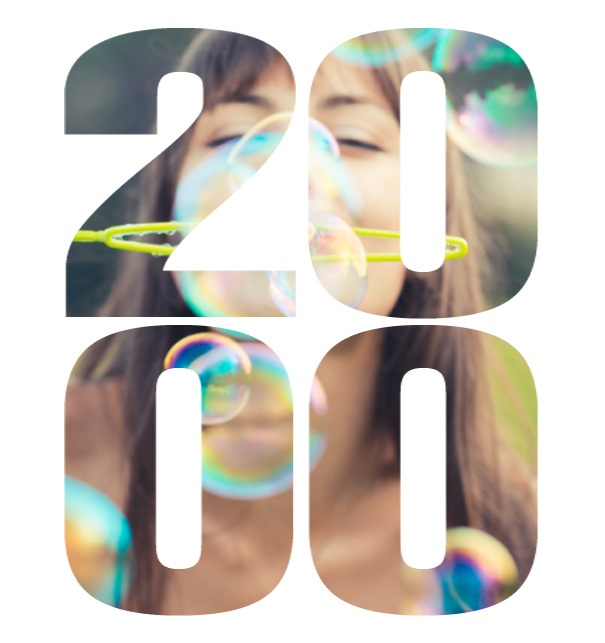 2000 geboren - Weiss - 20. Geburtstag Online Einladungskarte zum 20. Geburtstag mit grossem ausgeschnittenen Geburtsjahr 2000 für ein eigenes Foto. Weiss.