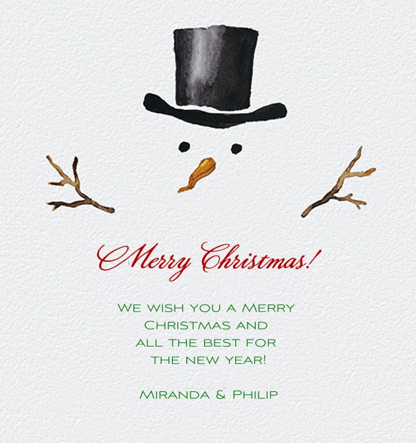 Holiday Card with illustrated Snowman and customizable text.