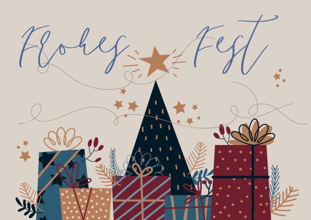Online Weihnachtsfeier Einladungskarte mit Frohes Fest Text und Weihnachtsgeschenken