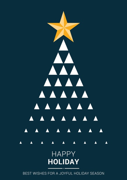 Online Weihnachtskarte mit illustriertem Weihnachtsbaum aus weißen Dreiecken.