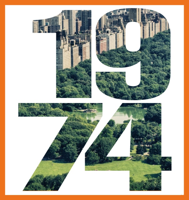 Gründungsjahr 1974 - Orange - 50. Jubiläum Online Einladungskarte mit ausgeschnittener 1974 für eigenes Image Orange.