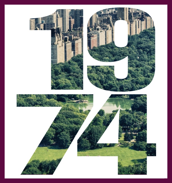 Online Einladungskarte mit ausgeschnittener 1974 für eigenes Image