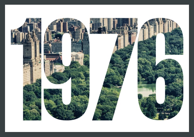 Online Invitation card in landscape with cut out 1976 for an own photo. Green.