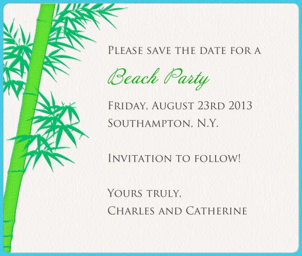 Beige Summer Themed Seasonal Save the Date Design with Bamboo.
