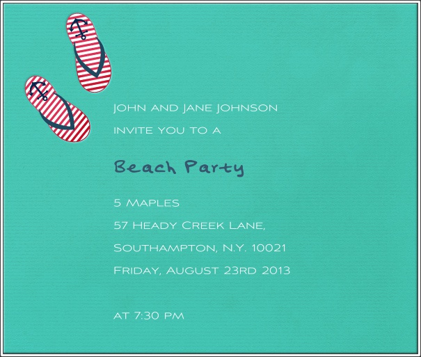 Square Turquoise Summer Party Invitation card with beach theme.
