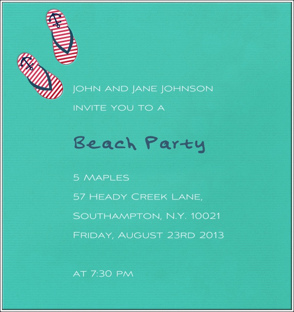 High Format Turquoise Summer Party Invitation card with beach theme.