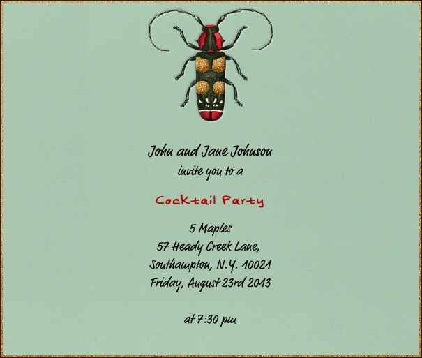 Square Mint Themed Summer invitation Design with Beetle.