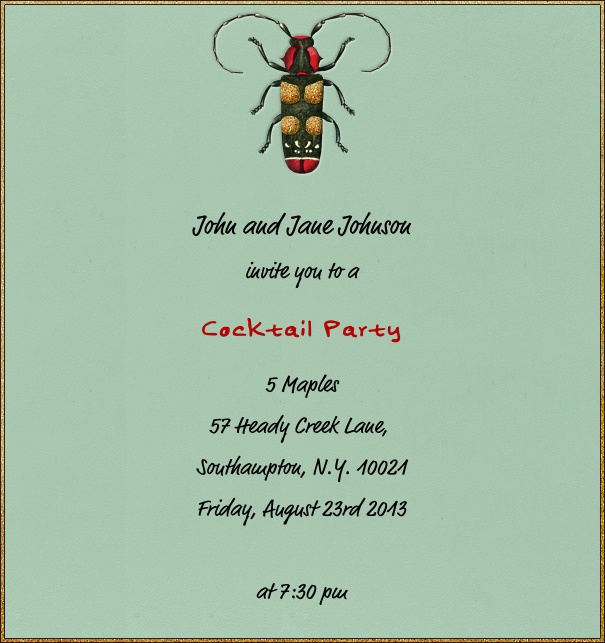 High Format Mint Themed Summer invitation Design with Beetle.
