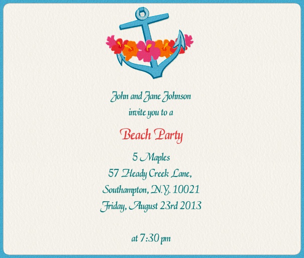 Square Beige Summer Invitation card with Nautical theme.