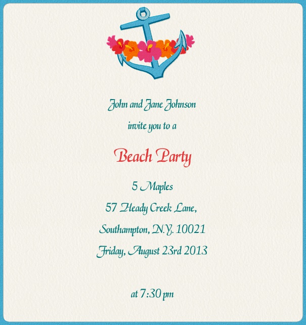 High Beige Summer Invitation card with Nautical theme.
