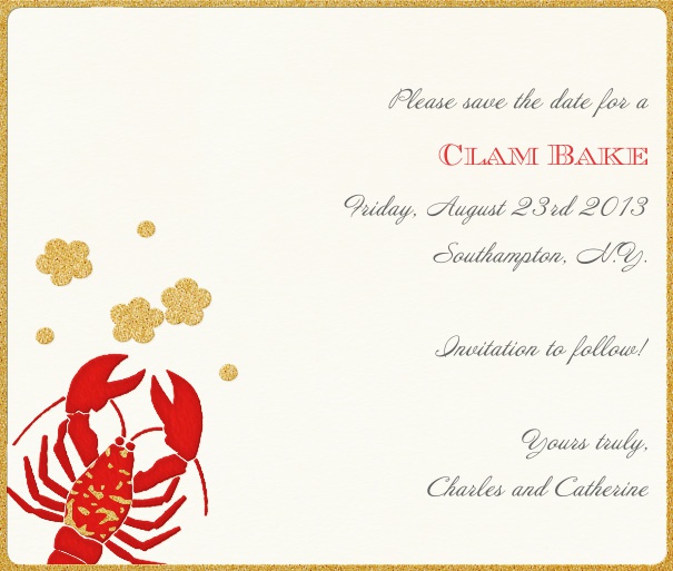 Beige Summer Themed Seasonal Save the Date Card with Lobster Image.