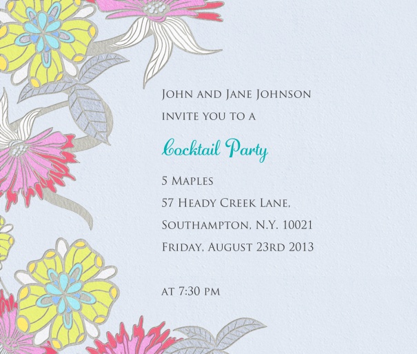 Sommerliche online Einladungskarte mit bunten Blumen.