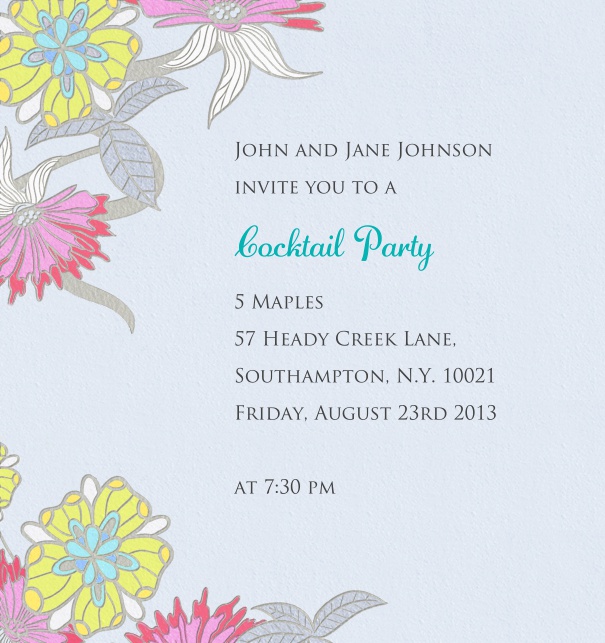 High Format Grey summer flowers themed invitation template with Floral Motif.
