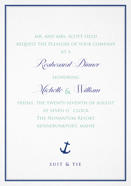 Ahoy Pirate - Wedding invitation cards Card with editable text field, thin frame and anchor at the bottom.