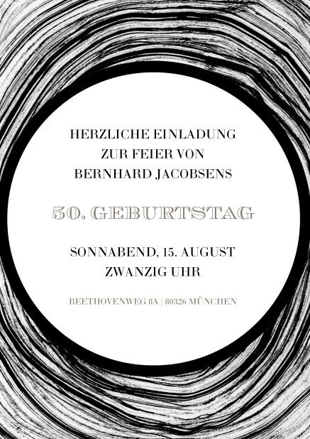 Online Einladung mit Kreisen zum 50. Geburtstag.