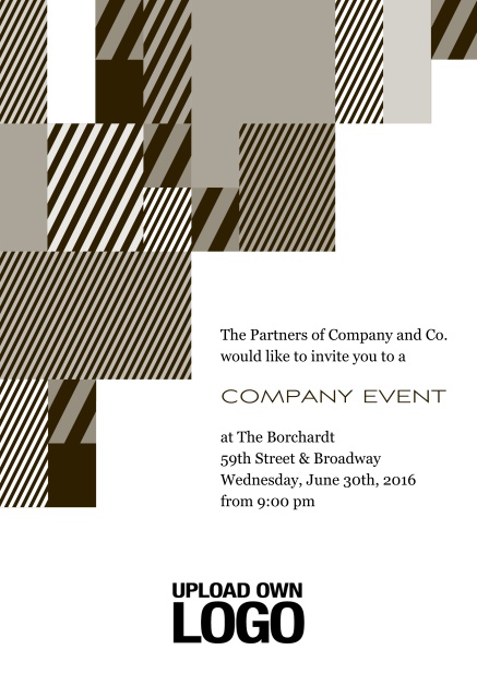 Online Corporate invitation card with modern striped box design, own logo option and text field. Yellow.