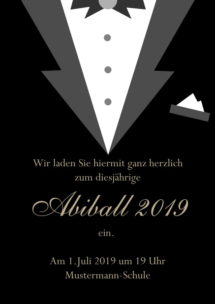 Abi 19 Smoking - Schwarz - Abifest Online Einladungskarte zum Abi-Ball gestaltet als Smoking. Schwarz.