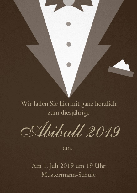 Abi 19 Smoking - Braun - Abifest Einladungskarte zum Abi-Ball gestaltet als Smoking. Braun.